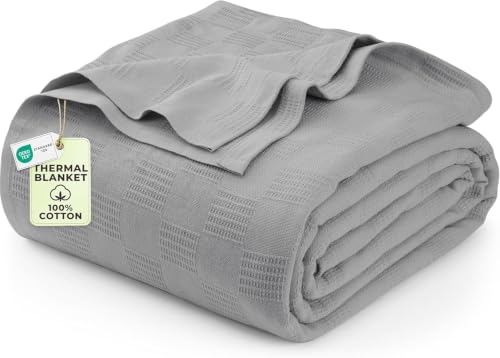 Image of Utopia Bedding 100% Cotton Thermal Blanket Cool Grey King Size Soft, Lightweight, Breathable, Cozy Spring and Summer Blankets for Bed, Home Room Decor Gifts for Women and Men (90x108 Inches)