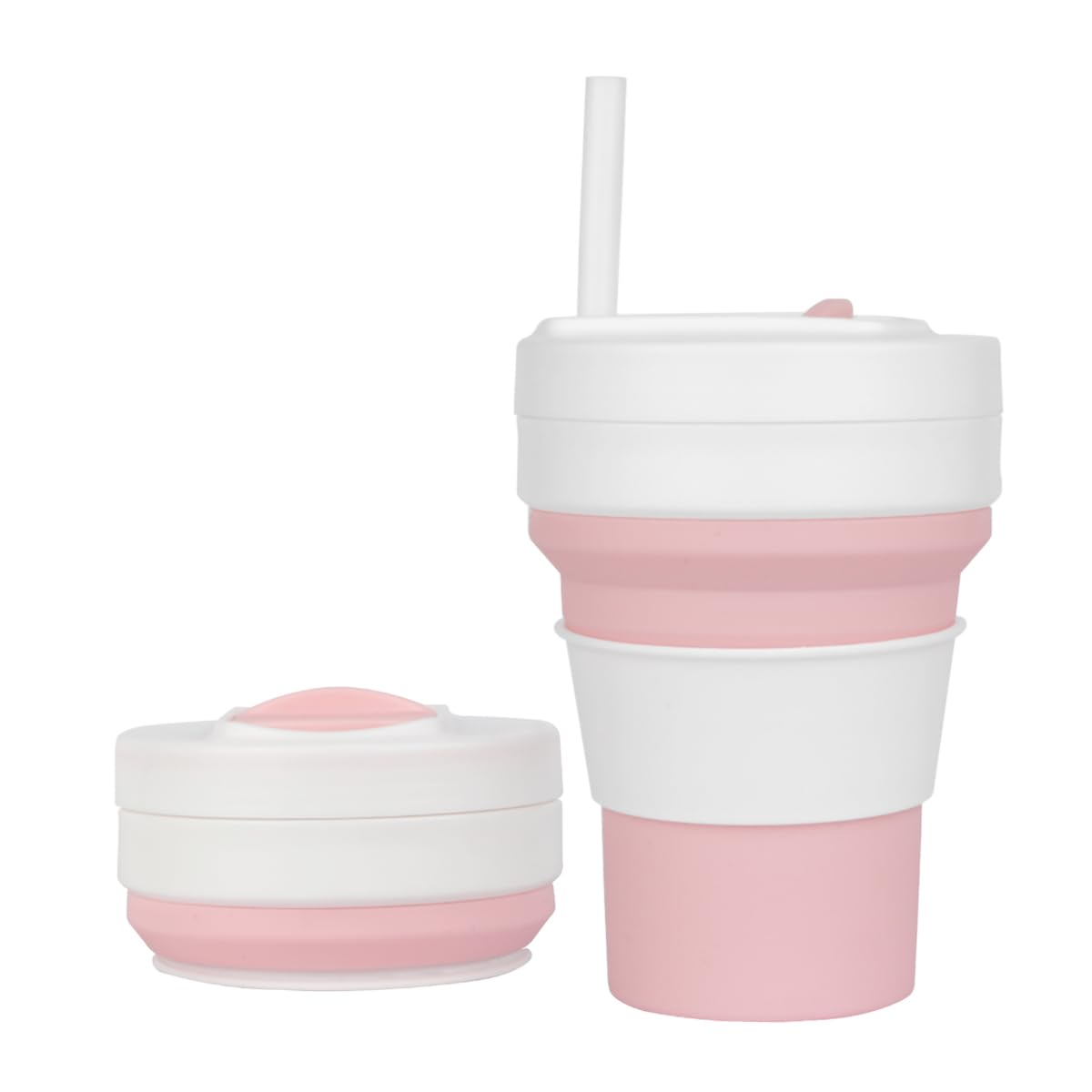 Collapsible Cups for Travel, 350 ml, Foldable Silicone Cup with Straw, Leak-Proof, Reusable Coffee Mug