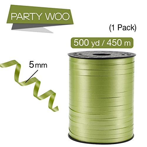 Image of PartyWoo Green Ribbon - 500 Yard Curling Ribbon for Crafts, Balloon String, Gift Wrapping, Florist Flowers (1 Roll)
