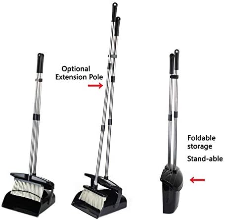 Broom and Dustpan Set Commercial Long Handle Sweep Set and Lobby Broom Upright Grips Sweep Set with Broom for Home Kitchen Room Office and Lobby Floor Dust Pan & Broom Combo Black