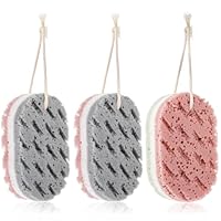WLLHYF 3 Stück Badeschwamm für Frauen, Schwamm, Luffa, Körperschrubber, tiefes Peeling, Duschschwamm für Körper, große Größe, Badeschwamm, Badezubehör (1 grün-weißes Pulver + 2 grau-weißes Pulver)