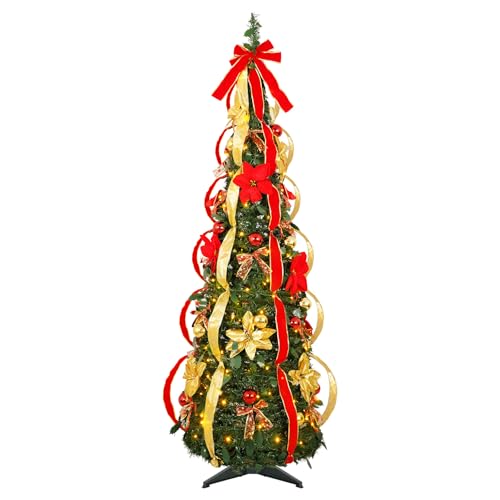 AGM 6ft Pop-Up Artificial Christmas Tree Pre-Lit Pre-Decorated Xmas Tree