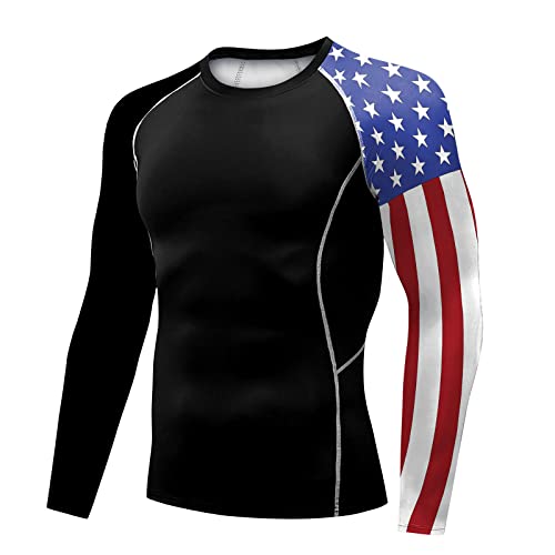 Men's Rash Guard Shirts Sun Protection UPF 50+ Long Sleeve BJJ Jiu Jitsu Fitness Running Fishing Swim T-Shirt