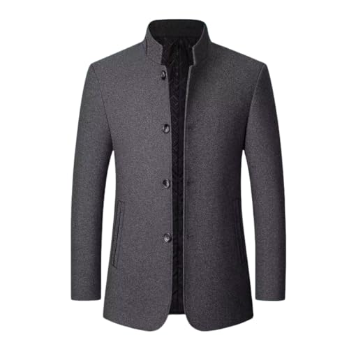 HUIANGLIYG Blazer en Tweed pour Homme, Veste de Costume Vintage en Laine Mélangée À Chevrons, Col Mao, Trench Coat Court en Laine, Coupe Slim, Pardessus...