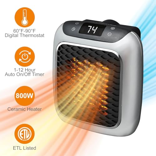 Image of KANUPRIYA 800 Convenient Wall Outlet Heater with Adjustable Thermostat Programmable 12 Hour Timer Auto Shut-Off - Mini Ceramic Heater Quiet and Space Saving