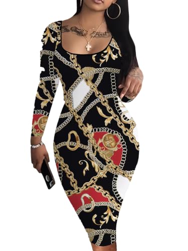 Image of Nimsruc Womens Autumn Casual Sexy Long Sleeves Bodycon Dress Basic Pencil Midi Club Dresses