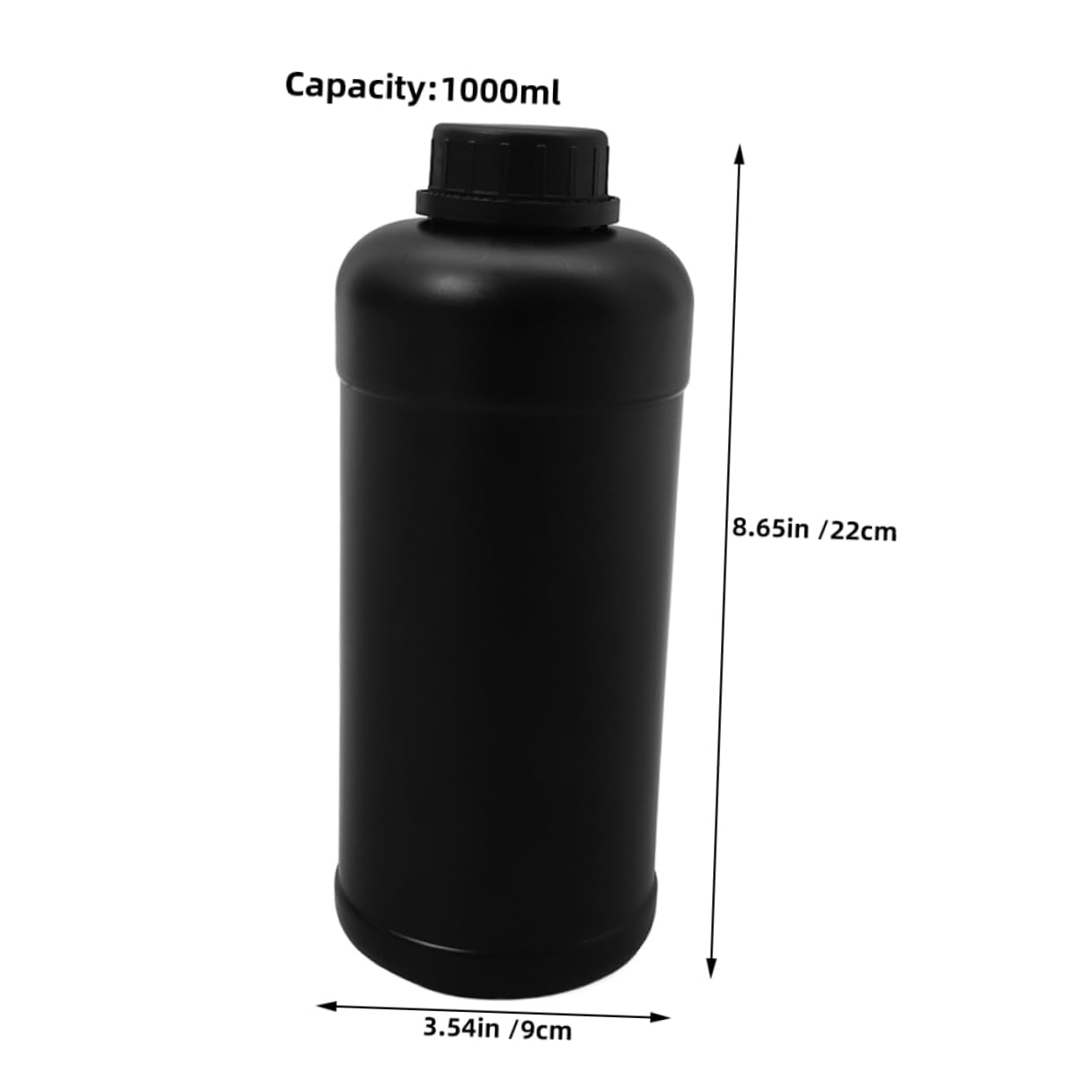 Botellas de Plástico 1000ml Negras, Frascos de Laboratorio para Muestras