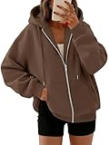 Trendy Queen Womens Zip Up Hoodies Oversized Sweatshirts Fall Fashion Spring Outfits Casual Jackets 2026 Winter Clothes Coffee M