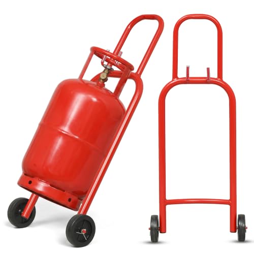 Image of Bonkaso Gas Cylinder Trolley with Handle for LPG Cylinder, Heavy-Duty Alloy Steel Hand Truck with 2 Fixed 100 mm Wheels, 70 kg Capacity, Powder-Coated Red Finish for Home & Commercial Use
