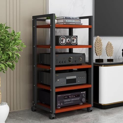 HOFSSI 5 Tier Furniture Media Stand DVD CD Player Stand Audio Rack Power Amplifier Equipment Cabinet Floorstanding Storage Shelves?Height Adjustable (Color : A)