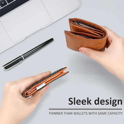Image of Mens Slim Wallet Money Clip: Bifold Vegan Leather Wallets RFID Blocking Front Pocket Wallets Credit Card Holder with ID Windown Gifts for Men