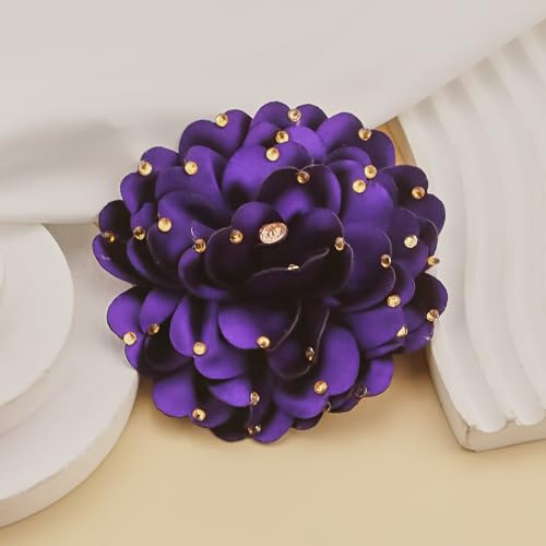 Image of Elegant Large Rose Flower Brooches Lapel Pins Handmade Dainty Satin Fabric Pearl Brooches Big Camellia Flower Brooch Pin for Women Wedding Part Dance Dress Suit Clothes Accessories Prom Jewelry