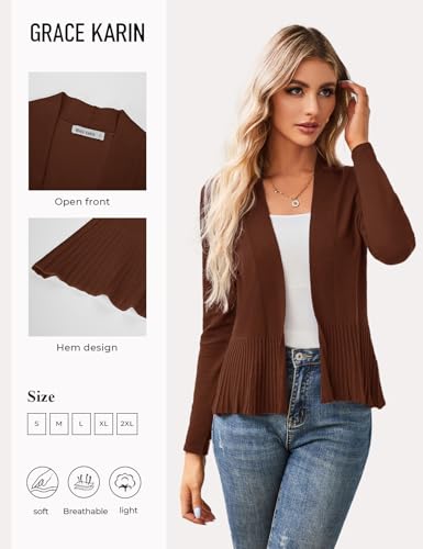 Image of GRACE KARIN Women's Lightweight Peplum Cardigan Sweaters Open Front Cropped Cardigan Long Sleeve Trendy Summer Knit Tops