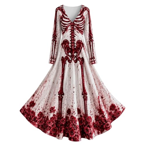Halloween Dresses for Women,Skeleton Dress,Womens Plus Size Halloween Witch Costume Costumes for Women,Women's Gothic Dress Goth Skull Outfits Clothes Disfraz De para Mujer 2026# White S - image 4
