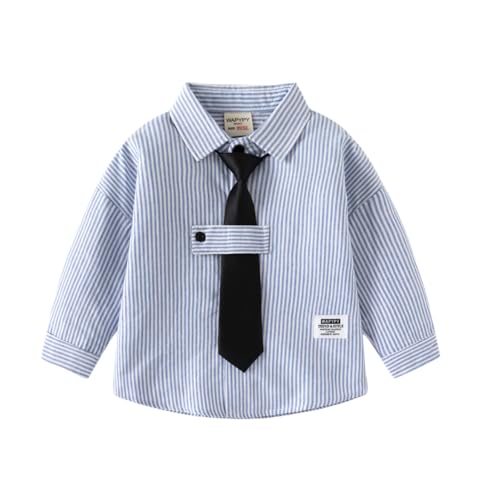 Meufam Infant Baby Boys Dress Shirt Striped Button Down Long Sleeve Lapel School Uniform Blouses with Tie