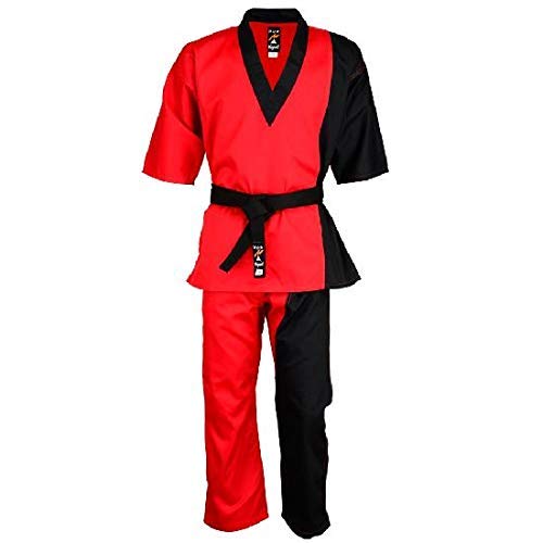 Tenue d'arts martiaux Playwell rouge et noir pour entraînement en club 120cm