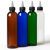 BRIGHTFROM Twist Top Applicator Bottles, 8 OZ Multicolored Squeeze Empty Plastic Bottles, Black Nozzle, BPA-Free, PET, Refillable, Open/Close Nozzle - Multi Purpose (4 Pieces)