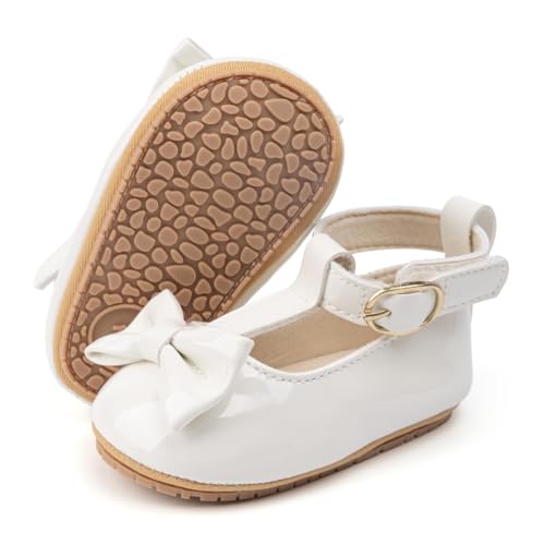 Image of KIDSUN Infant Baby Girls Mary Jane Shoes Non-Slip Rubber Sole Ballet Slippers Princess Dress Wedding Shoes Newborn Crib Shoes First Walkers Shoes