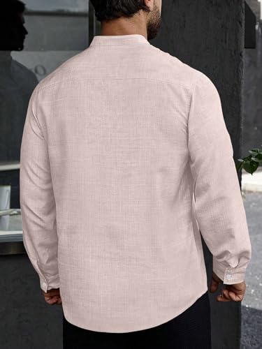 Image of GRECIILOOKS Kurta for Man | Shirt for Man Regular Fit | Mens Casual Shirts | Linen Shirt for Man's | Full Sleeve Shirts for Mens Stylish | Mandarin Collar | Kurta Placket Style