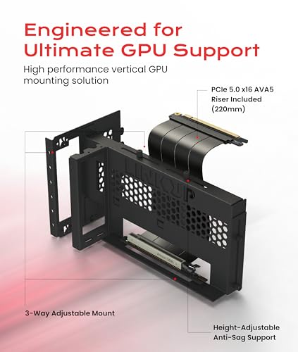 Image of LINKUP 3-Way Vertical GPU Mount V2 with AVA5 PCIe 5.0 Riser Cable | Black