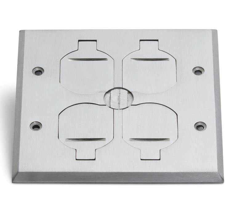 Lew Electric SWB Floor Box, Recessed with Outlets and Data Ports (Flip Lid - 2 Outlets + 4 Data Ports, Aluminum)