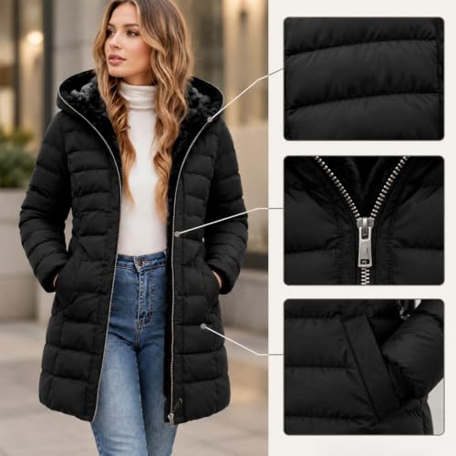 FPMLUXLL Puffer Jacket Womens Long Fur Hooded Warm Winter Quilted Jackets - image 5
