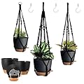 Bouqlife Macrame Plant Hangers with Pots Included Set of 3