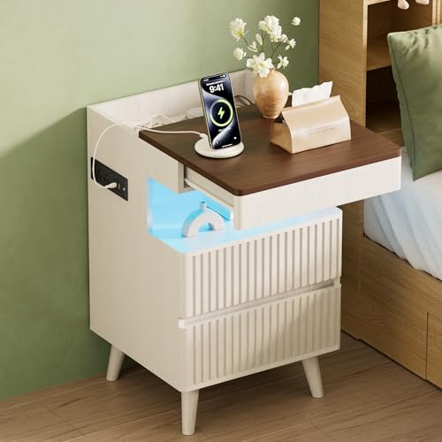 26 Fluted Night Stand with Charging Station and LED Light