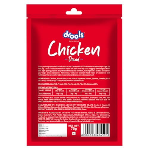 Image of Drools Puppy & Adult Diced Dog Treats 70g | Real Chicken Flavour | Rich in Protein | No Artificial Preservatives | Best for Training & Bonding