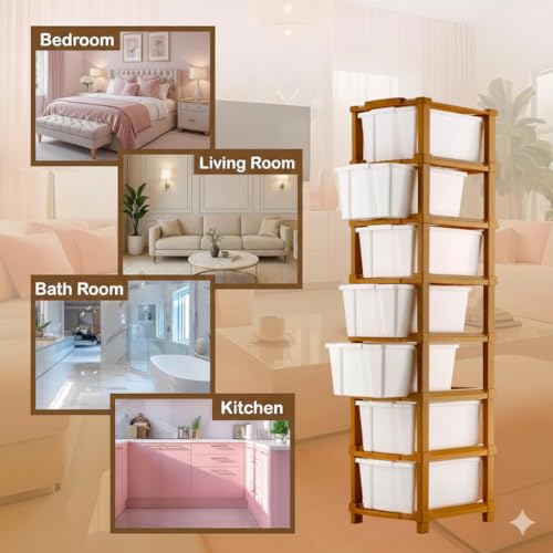 Image of 7 Layer Plastic Modular Storage Drawer Organizer | Chest of Drawer Storage Box for Living Room, Office, School and Home Toys | Organiser for Kids Room | Ivory & Brown (7-Layer ivory)