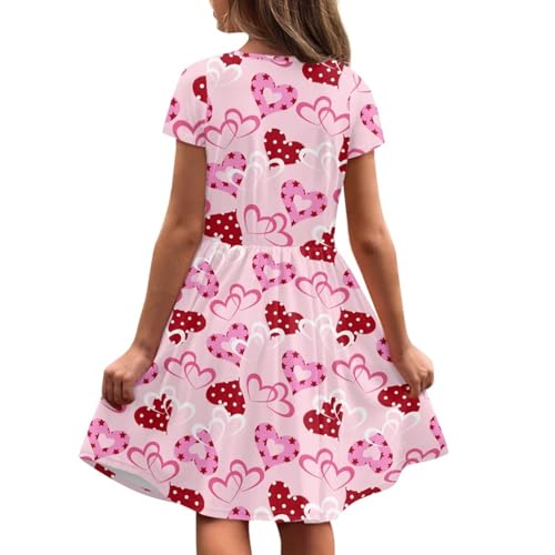 Image of Girls Dress with Pockets Basic Short Sleeve High Waist Swing Skater Dress School Party Dress for Kids
