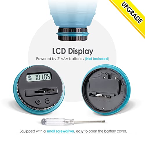 X-Large Piggy Bank For Adults, Vcertcpl Digital Coin Counting Bank With Lcd Counter, 2.8L Capacity Coin Bank Money Jar For Adults, Designed For All Us Coins (Blue2, X-Large) #TOP3