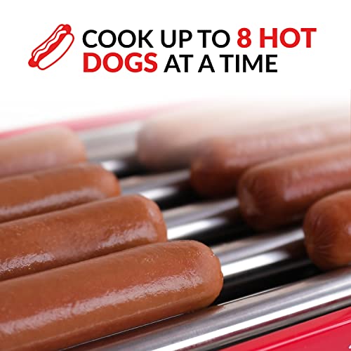 Image of Nostalgia Coca-Cola Hot Dog Roller Holds 8 Regular Sized or 4-Foot-Long Hot Dogs and 6 Bun Capacity, Stainless Steel Rollers, Perfect For Breakfast Sausages, Brats, Taquitos, Egg Rolls, Red /White