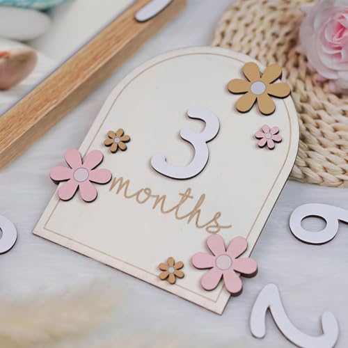 Baoswi Baby Monthly Milestone Cards, Baby Milestone Book, Wooden Monthly Milestone Discs, Newborn Photography Props to Document Your Baby´s Growth, Baby Announcement Sign - Image 3