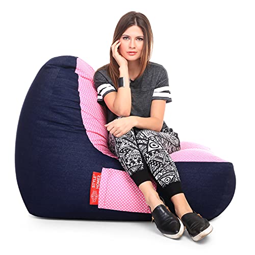 Image of Style Homez Urban Design Denim Canvas Polka Dots Printed Chair Bean Bag XXL Size Filled with Beans Fillers