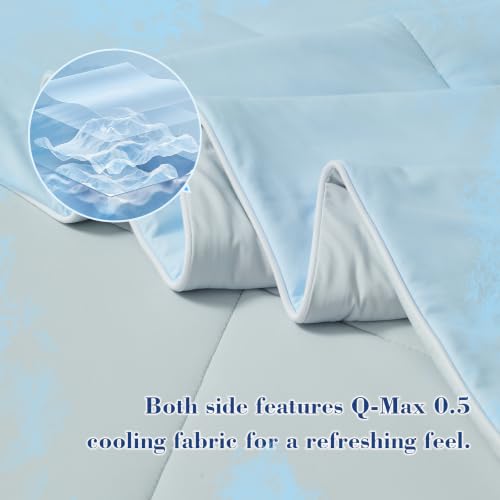 Image of EMME Cooling Comforter King Size, Double Sided Cold 90% Nylon Fabric Fabric Cooling Blanket for Hot Sleepers, Q-Max>0.5 Breathable Summer Quilt for Night Sweater, Lightweight(Blue,106 x 90)