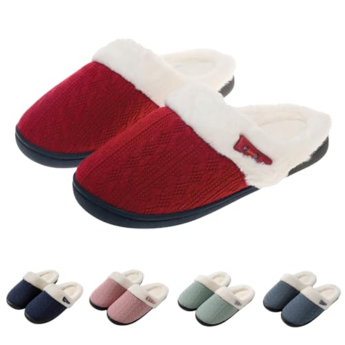 Women's Fuzzy Slip-On Slippers Winter Furry Slippers Cozy Soft Fleece Lined Shoe Lightweight Memory Foam Indoor House Shoes Scuff Outdoor Indoor Warm Plush Bedroom Shoes with Faux Fur Lining4