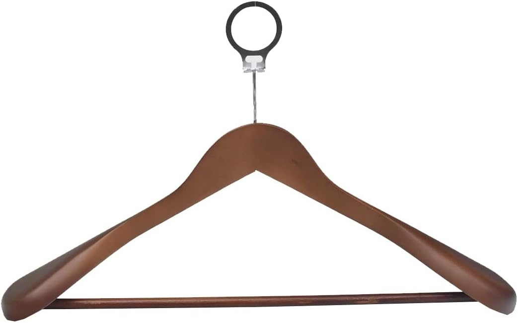 Dolphy Wooden Anti Theft Cloth Hanger with Non Slip Pants Bar Smooth Finish Solid Wood Coat Hanger 360° Swivel Hook Brown (Set of-9)