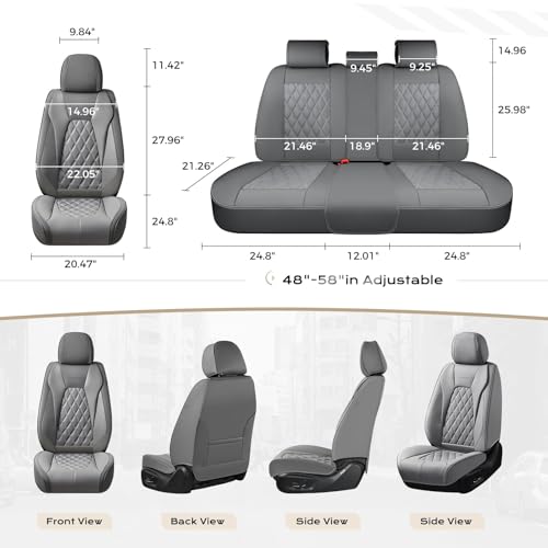 Image of Coverado Car Seat Covers Front Seats and Back, Leather Seat Cover for Cars, Waterproof Seat Covers Full Set Universal Seat Covers Seats Protectors Car Seat Cushion Fit for Most Car - Gray