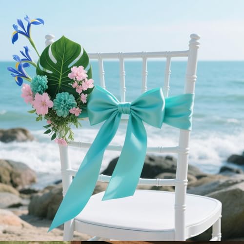 Image of Double Face Turquoise Satin Ribbon 3 inch X 15 Yards Polyester Turquoise Ribbon for Gift Wrapping Very Suitable for Weddings Party Hair Bow Invitation Decorations and More