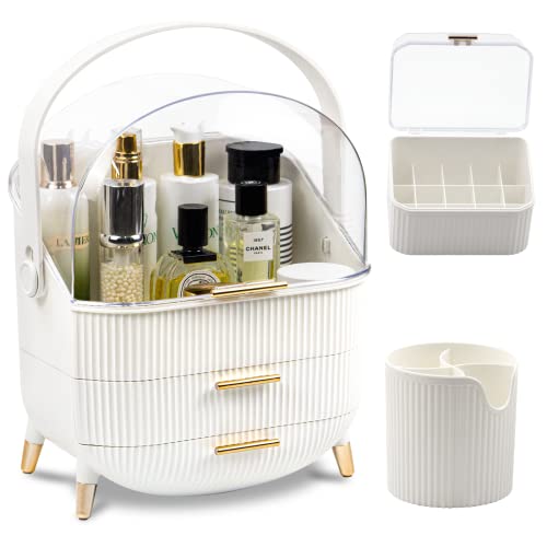 realife Large Makeup Organizer Storage with 2 Drawer for Vanity with Lipstick and Makeup Brush Organizer, Perfume & Skincare Organizers Makeup Box, Cover Cosmetic Organizer for Mother's Day