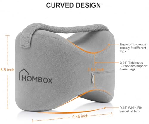 Image of HOMBOX Memory Foam Knee Pillow for Sleeping, Side Sleeper, Sciatica Pain Relief, Knee Joints, Pregnancy, HIPS and Legs Pain, Leg Cushion with Washable Cover, Grey Pack of 1