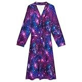 Kimono Robes for Men, Long Sleeve Breathable Bathrobes Open Front, Multi Functional Fashion Robe for Hotel, Bedroom, Swimming Pool, Universe Outer Space Blue Purple Starry Sky Night Pattern, (L)