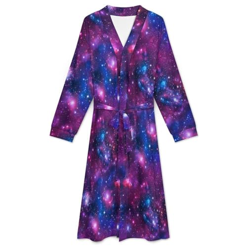 Kimono Robes for Men, Long Sleeve Breathable Bathrobes Open Front, Multi Functional Fashion Robe for Hotel, Bedroom, Swimming Pool, Universe Outer Space Blue Purple Starry Sky Night Pattern, (L)