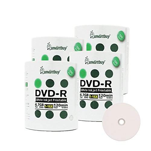 Smartbuy 4.7gb/120min 16x DVD-R White Inkjet Hub Printable Blank Media Recordable Disc (400-Disc)
