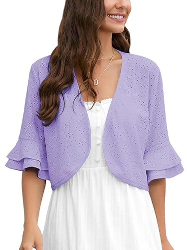 Image of Heymoments Women's Summer Shrugs Ruffled Hem Open Front Crochet Lightweight Dressy Cardigan for Dresses