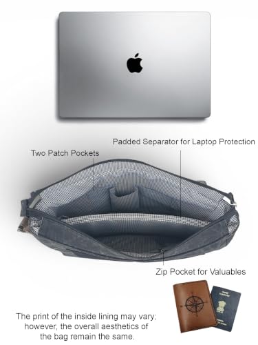 Image of The House of tara Distressed Cotton Canvas Messenger Bag for Men and Women | Printed Crossbody Sling Bag With Laptop Compartment (Upto 15.6 Inch), Broad Adjustable Straps (Phantom Black)