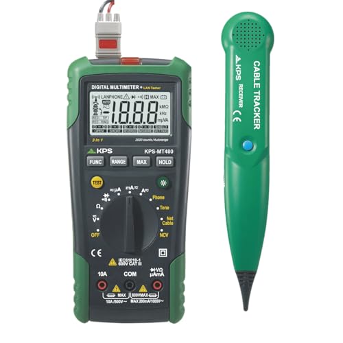 KPS-MT480 Multímetro Digital Profesional con Localizador de Cables Rotos – Detector de Continuidad, Voltaje AC/DC, Pruebas de Red y Cableado Perimetral