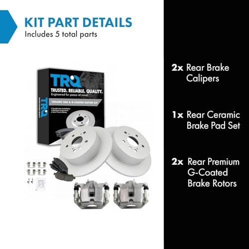 Image of TRQ Rear Brake Pad and Rotor Set Ceramic G Coated Rotors Calipers