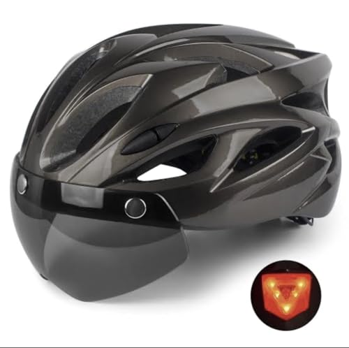 Image of Lista Adults Bike Bicycle Helmet Cycling /Climbing /MTB /BMX Adjustable with Removable Shield Visor /Safty Rear Led Light for Road Men&Women (Black)